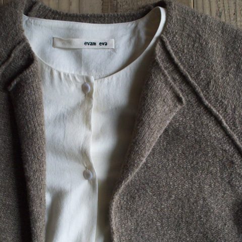 evam eva エヴァムエヴァ ring yarn raglan robe cotton wool slit shirt