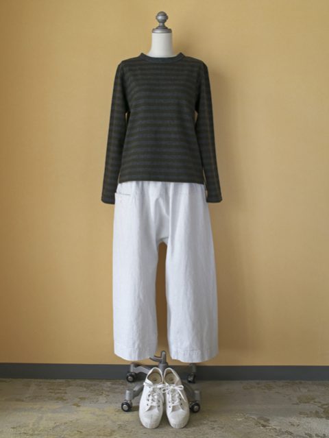 top : FABRIQUE en planete terre ファブリケアンプラネテール ボーダークルートップス pant : TRAVAIL MANUEL トラバイユマニュアル スノーデニムシャムパンツ shoes : VANEK ヴァネク クラシックスニーカー