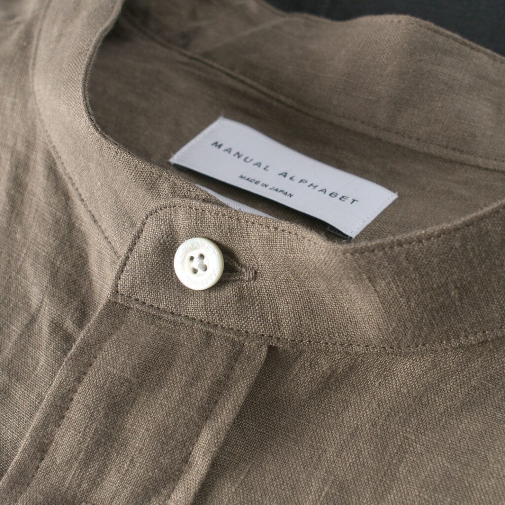 Manual Alphabet マニュアルアルファベット　リネンバンドカラーシャツ linen band collar shirt